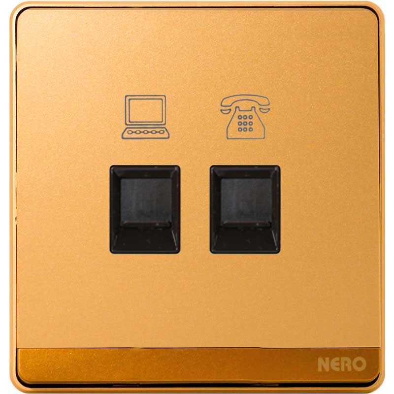 DECORA Q7PHPCA-Gold 2 Gang Telephone + Data Outlet CAT6 NERO