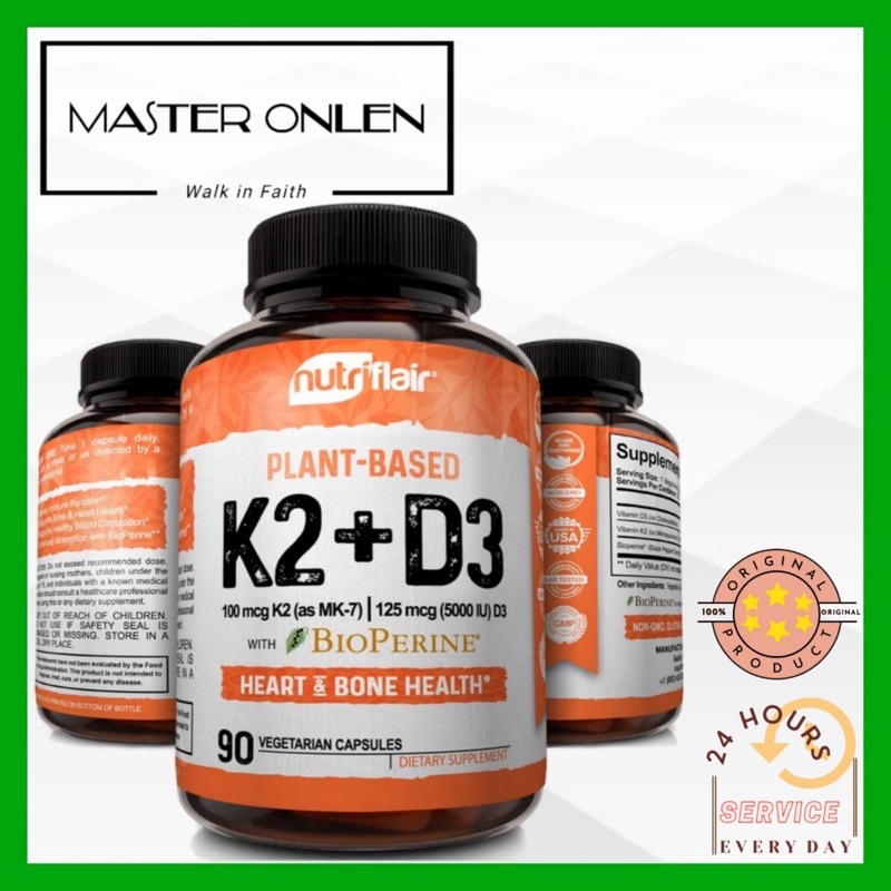 Nutriflair Plant Based K2 100 mcg + D3 5000 iu 90 Veg Capsules Usa