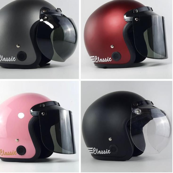 Helm Bogo Dewasa Retro Cewek Cowok Classic Polos SNI Helm Bogo Full leher Terkini