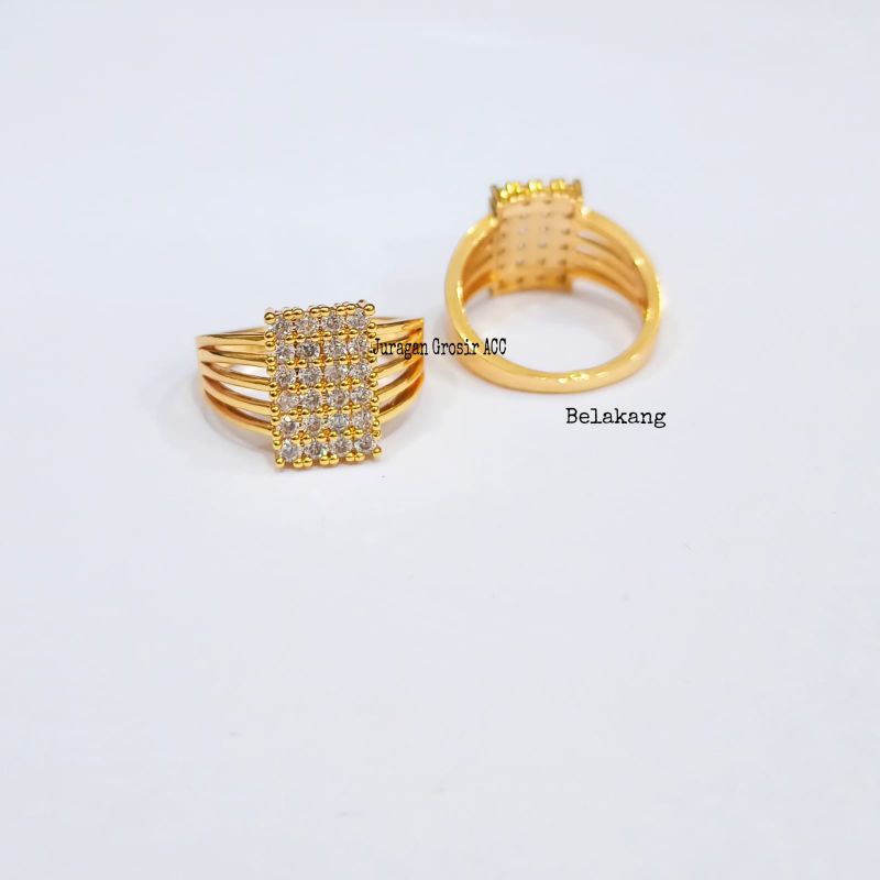PROMO!! Cincin TITANIUM Wanita Persegi Full Permata Zircon 18K Anti Karat