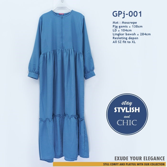 Gamis Polos Busui bahan Moscrepe / Gamis Ruffle renda kode GPj