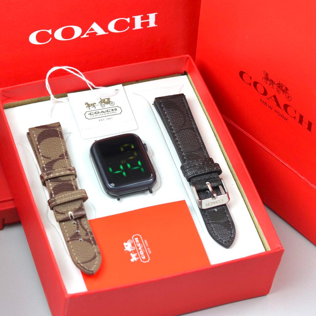 Jam Tangan Wanita Coach 9424YK Digital Led Touch Screen Tali Kulit Free Box Ori Paperbag & Tali Kuli