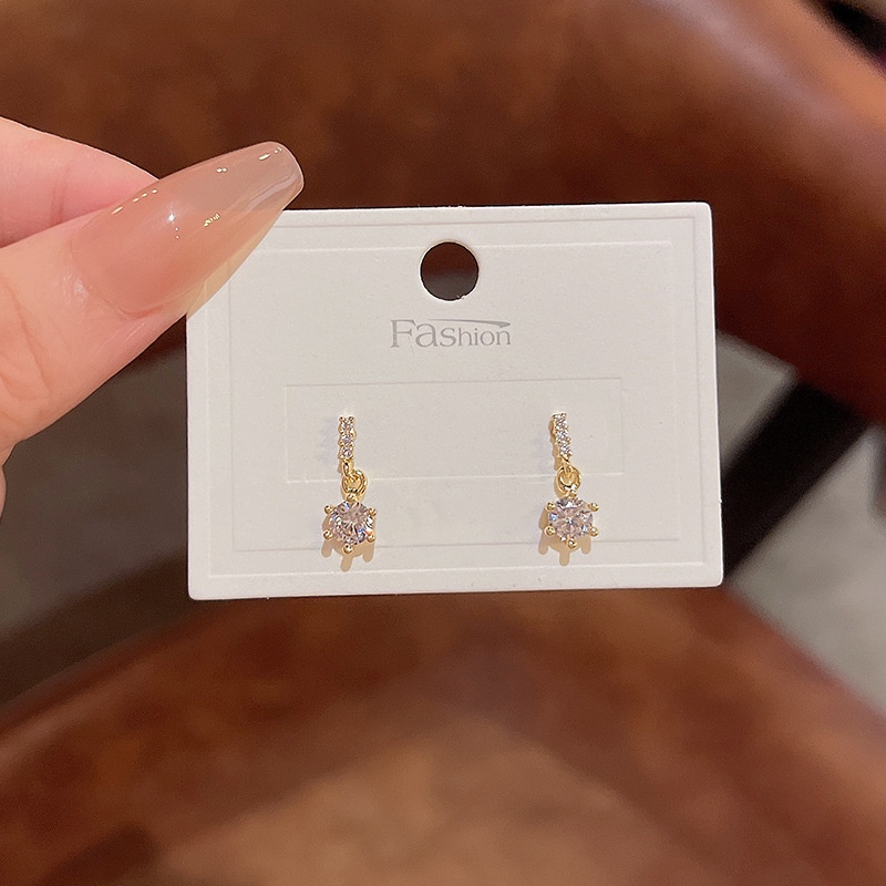 Anting Tusuk Sterling silver 925 Desain Simple Lucu Hias Kristal Zircon Untuk Wanita