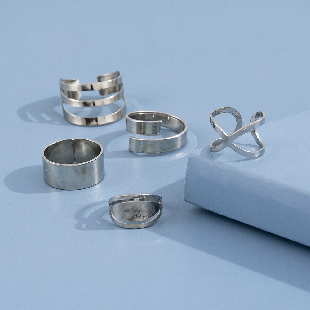Eropa dan Amerika perhiasan punk geometris adjustable wanita kombinasi sederhana 5-piece set