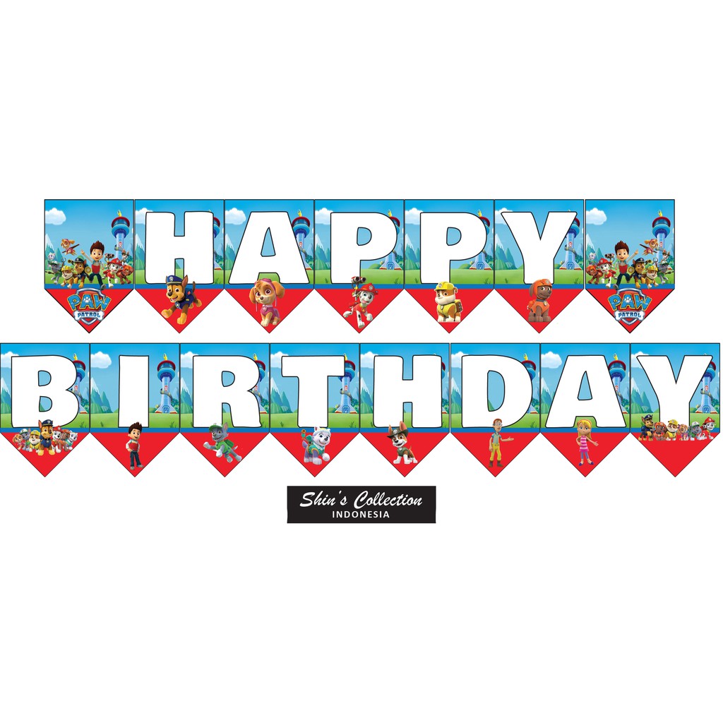 Banner bunting flag happy birthday ulang tahun Paw Patrol set