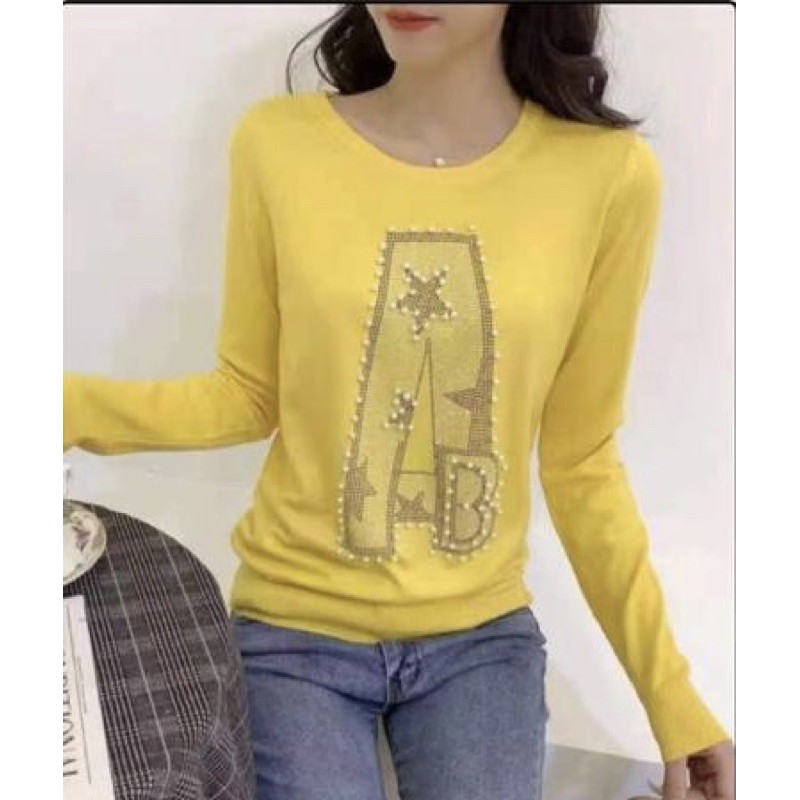 Knitted Tops for Women with Rhinestone and Bead Application Import ( Atasan rajut lengan panjang )