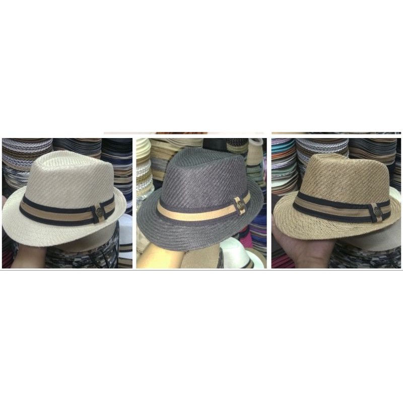 Topi fedora bahan peper logo kancing