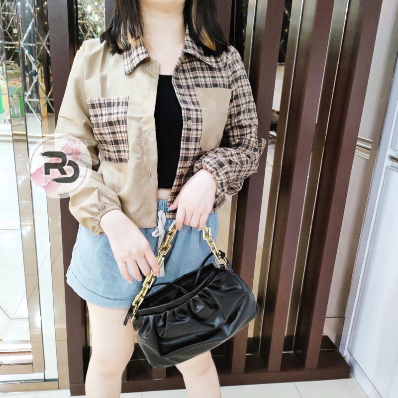RD FASHION Mika Crop Top / KEMEJA CROP / kemeja TWO TONE / TARTAN KEMEJA CROP / TARTAN CROP-NARA COKSU