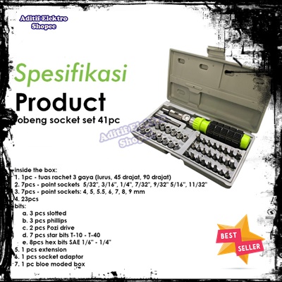 PAKET KUNCI OBENG SOCK 41PCS SET SOCKET 41 PCS NANKAI MULTIFUNGSI