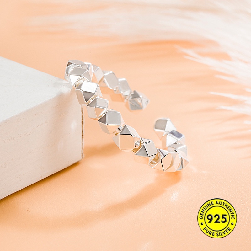 Cincin Jari Telunjuk S925 Silver Handmade Model Terbuka Bentuk Persegi Kecil Hias Berlian