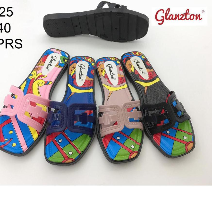 id-908% J1825 Sandal Selop Kokop H Glanzton Motif Print Pantai - Uk. Lebih Kecil dr Uk. Biasanya Ter