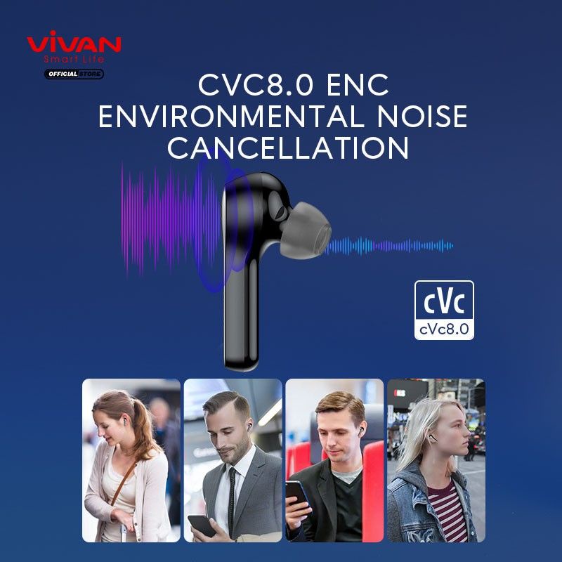 HEADSET BLUETOOTH TWS QUALCOMM APTX WATERPROOF IP54 VIVAN LIBERTY T210NC