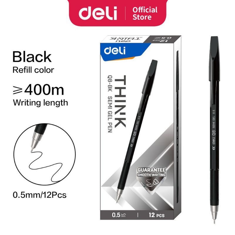

DELI Think Semi Gel Pen 0.5 mm pulpen / ballpoint / bolpen murah Hitam Biru Q8-BL / Q8-BK