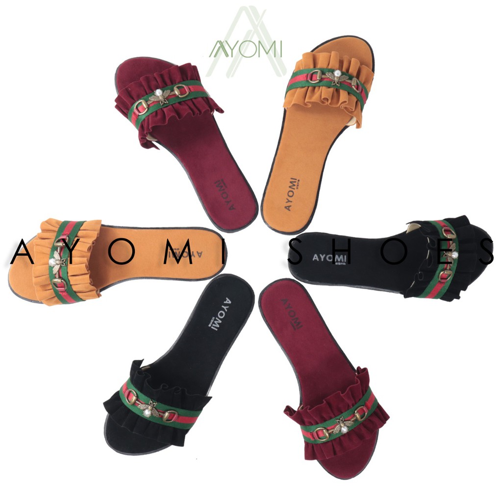 AYOMI Kaila AYM 07 Sandal Flat Wanita kerut Lebah AYOMI Kaila AYM 07 Sandal Flat Wanita kerut Lebah