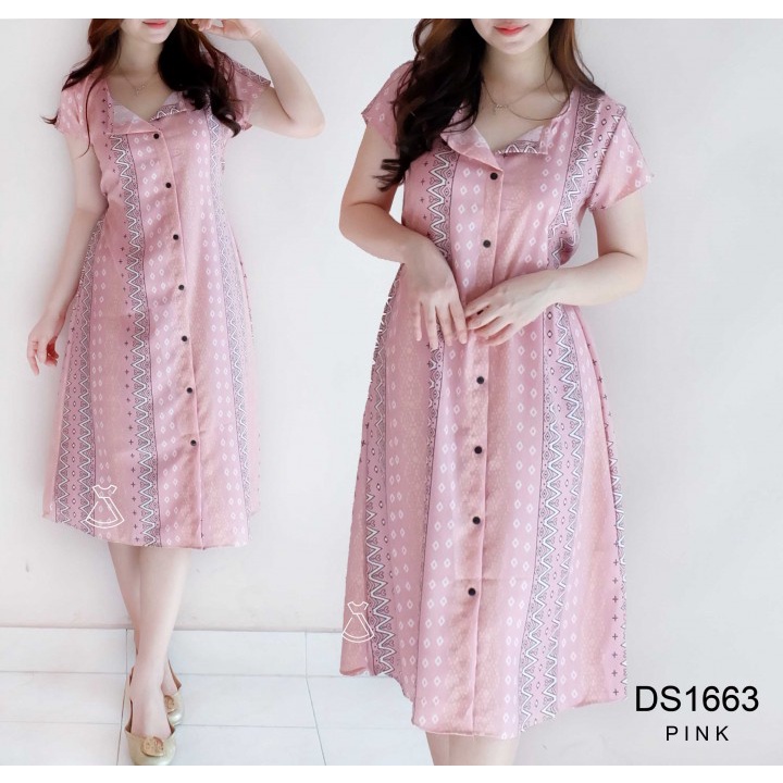 DS1663 - Dress Homey Shakila Twill Flare Korean Style