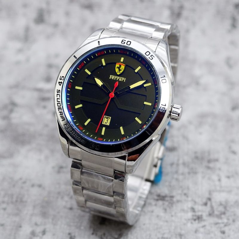 Jam Tangan Pria Ferrari Rantai Stainless Tanggal Aktif
