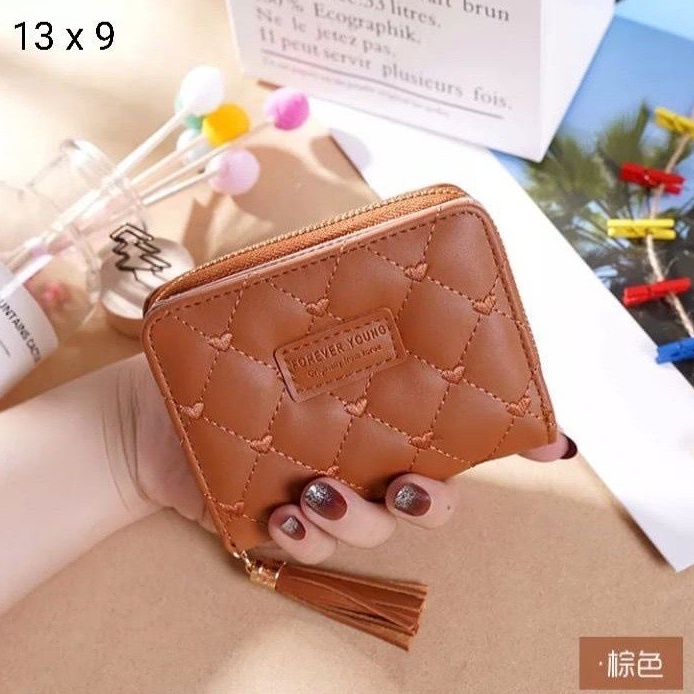 SPESIAL PROMO 7.7 - DOMPET WANITA LUCU ELEGAN BAHAN TAIGA UKURAN 19X9 WARNA HITAM COKLAT NAVY MAROON PINK