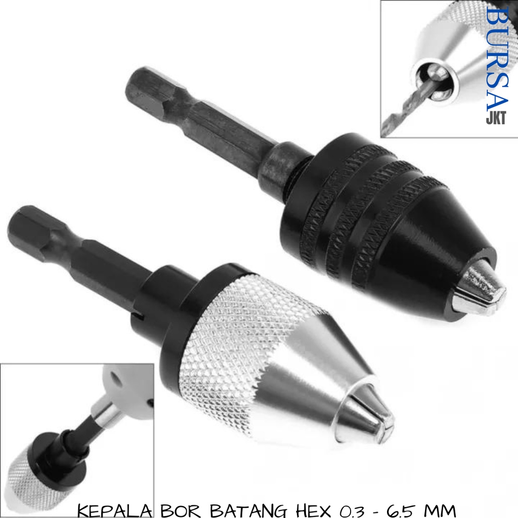 MATA BOR COLLET KONEKTOR DRILL CHUCK KEYLESS BIT 1/4 HEX SHANK ADAPTOR MINI 0.3 - 6.5 MM