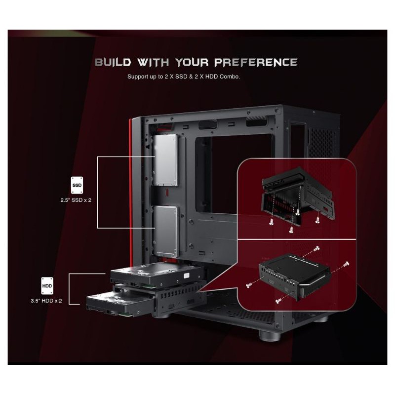 Case PC Gaming Xigmatek OMG BLACK RED TEMPERED GLASS