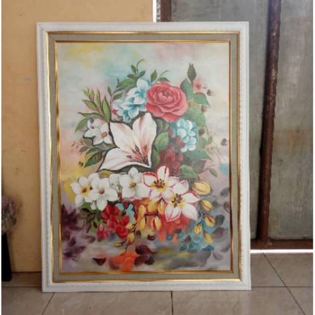  Lukisan  bunga caampur Bingkai pigura  ukuran 60 x 80 cm 
