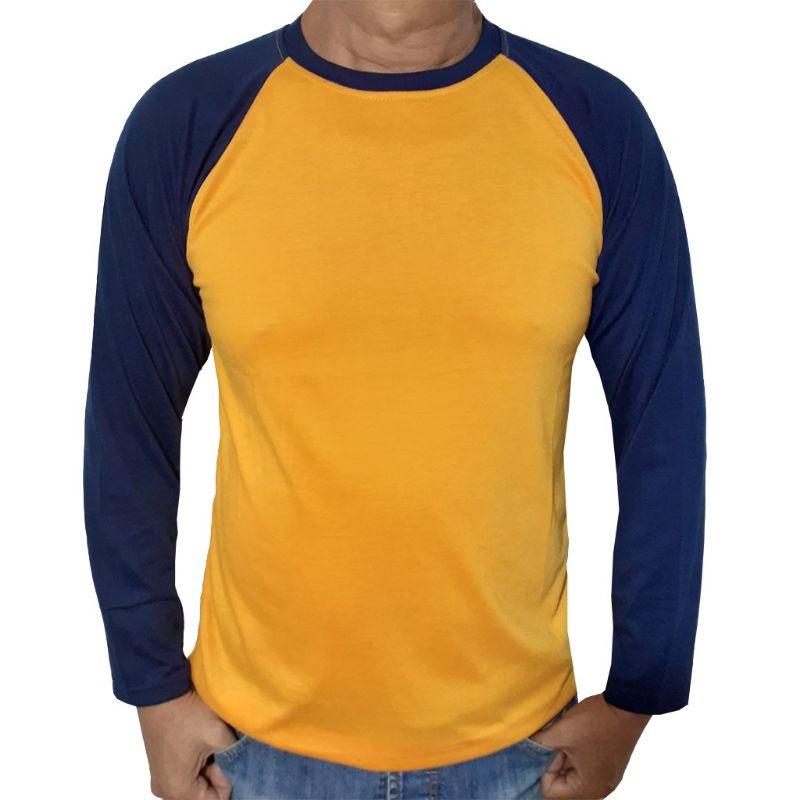 kaos raglan pria wanita - kuning kunyit tangan dongker