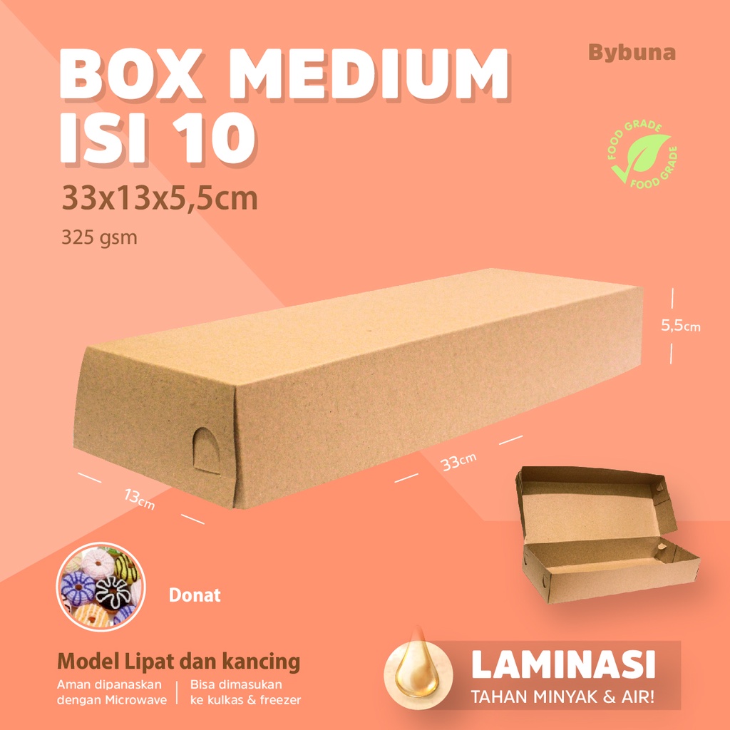 DUS BOX DONAT MEDIUM ISI 10 KRAFT LAMINASI DUS DONUT KEMASAN DONAT