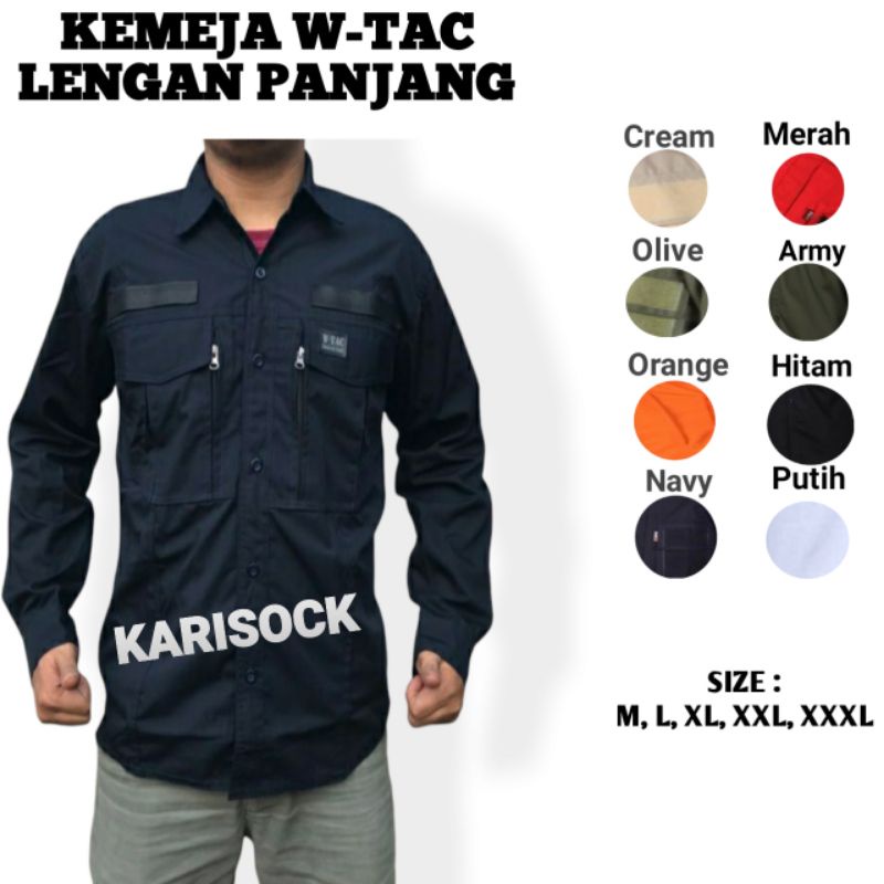 KEMEJA TACTICAL W TAC TANGAN PANJANG | BAJU KEMEJA TACTICAL LAPANGAN PRIA WANITA OUTDOOR | TERIMA CUSTOM BORDIR
