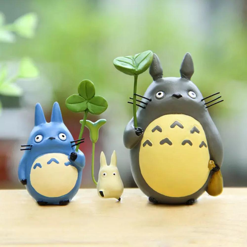 [Elegan] Action Figure Anime 3Pcs/set Miniatur Kerajinan Dekorasi Lanskap Mikro Totoro Dengan Ornamen Daun