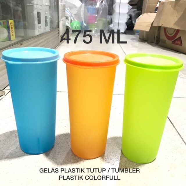 GELAS TUTUP PLASTIK / TUMBLER PLASTIK COLORFULL GROSIR TERMURAH