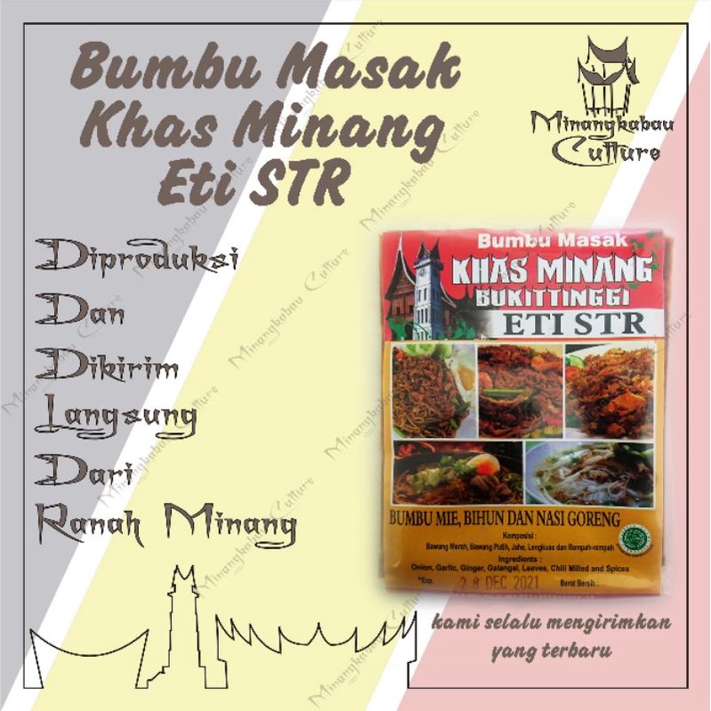 

Bumbu masakan Minang Eti STR BUMBU MIE, BIHUN, & NASI GORENG khas Sumatra Barat, khas rumah makan Padang