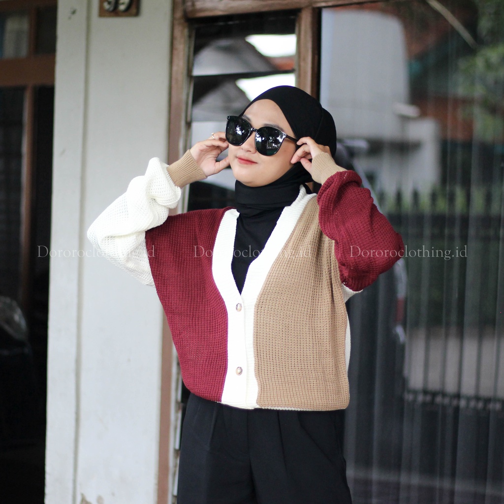 Kardigan Rajut Kancing Jumbo Cardigan Rajut Oversize Warna Mix Kombinasi