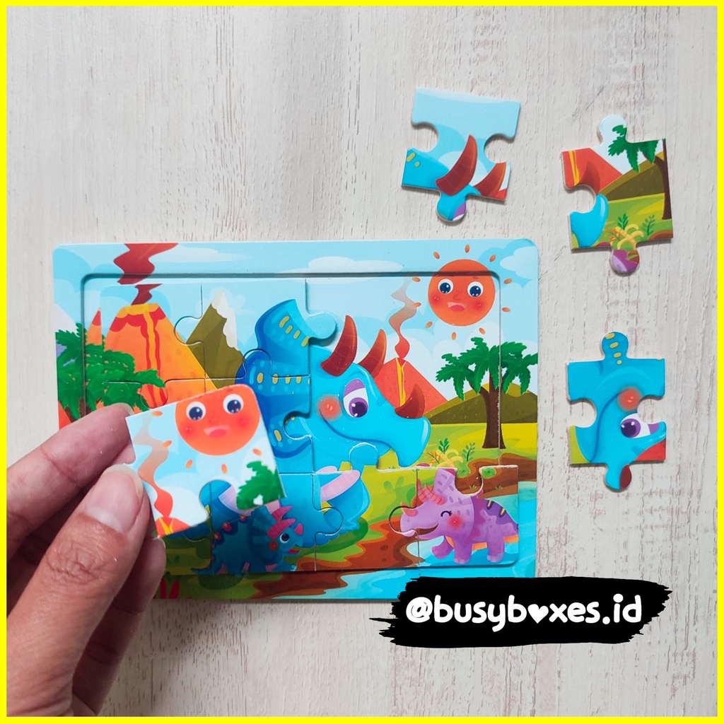 [busyboxes.id] Mainan Puzzle kayu 12 keping seri Dinosaurus Biru