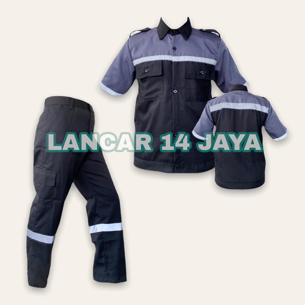 Kemeja Kombinasi / Kemeja Safety Lengan Pendek Kombinasi / Wearpack / Katelpak Safety Skotlet / Atasan Kemeja Kerja / Atasan Katelpak Pendek