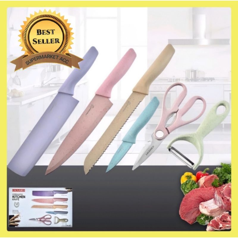 Pisau Set Dapur 6 Pcs Pisau Macaron Anti Lengket