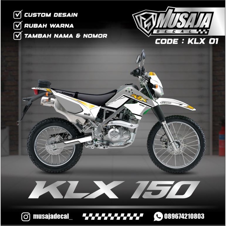 Decal KLX old lama full body simpel putih gold - decal stiker KLX s putih gold