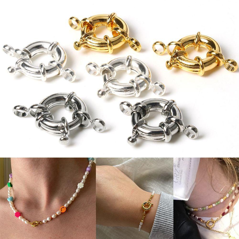Mxbeauty Gesper Jepit Bulat Kecil Elegan Komponen Korea Gelang Liontin Konektor Untuk Wanita Pria Gesper Sambungan Logam