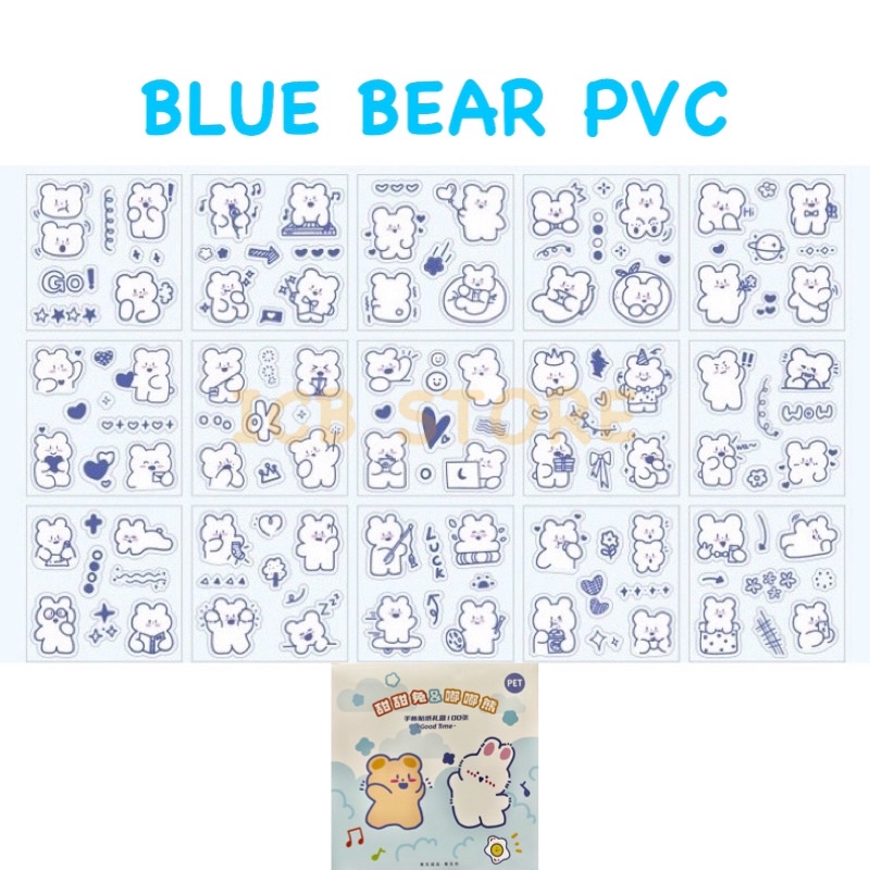 1 Lembar Stiker Aesthetic Tumblr Hp / Stiker Lucu Telado-BLUE BEAR PVC