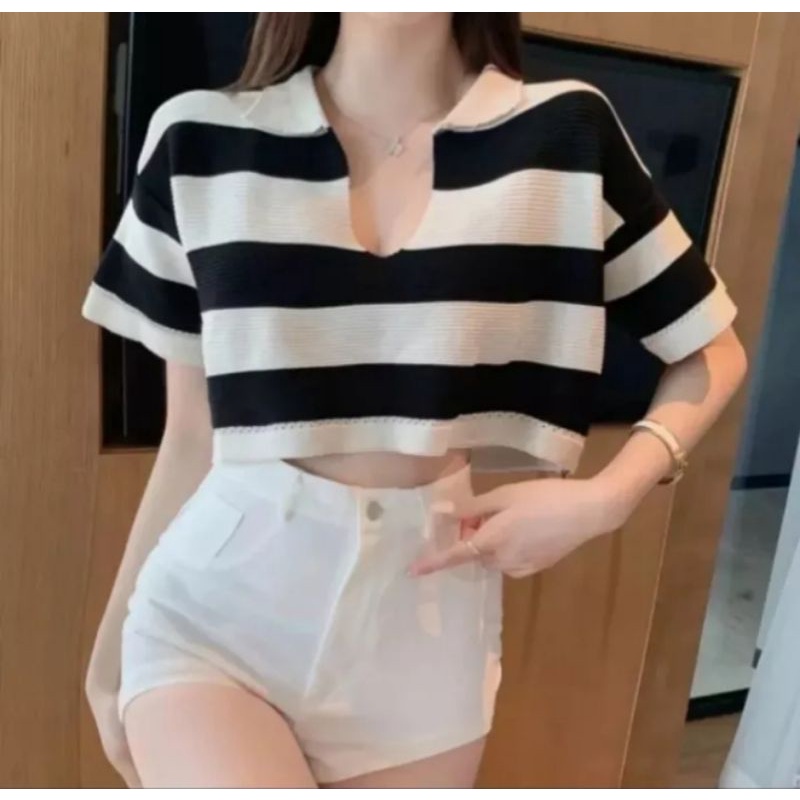 SWEATER FUJI /BAJU RAJUT FUJI /SWEATER CROP FUJI/FUJI/CROP RAJUT ALDA STRIP READY GARIS OVERSIZE BLO