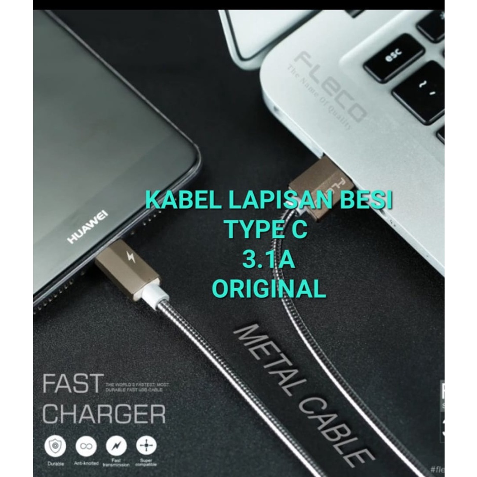 J409 FLECO KABEL DATA FAST CHARGING LAPISAN BESI TYPE C 3.1A METAL SUPER CABLE CHARGER CHARGE FLASH QUICK FASTER J409  usb kabel data metal 3.1A fast charging cable cas qualcom quick charge flash maximum speed quallcom charger hp handphone androi