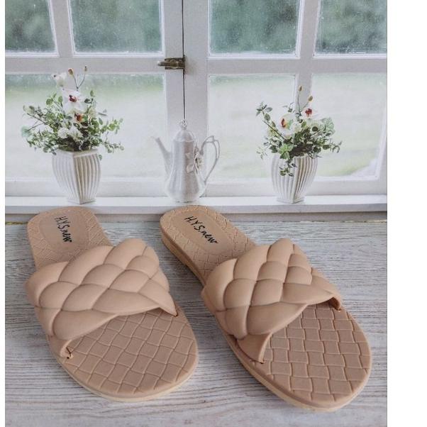 (READY) Sendal karet wanita slop kepang, Sandal jelly perempuan terbaru model slop kepang,nyaman