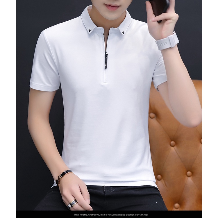 Baju Kaos Kerah Pria CSL Putih Polos V-Neck Bahan Katun Lengan Pendek Distro Original