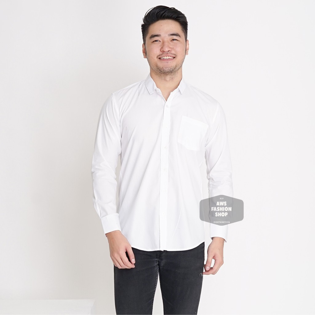 Kemeja Putih Polos Pria Lengan Panjang Casual Slimfit Kerja 3296 Tersedia Big Size XXL 3XL Jumbo