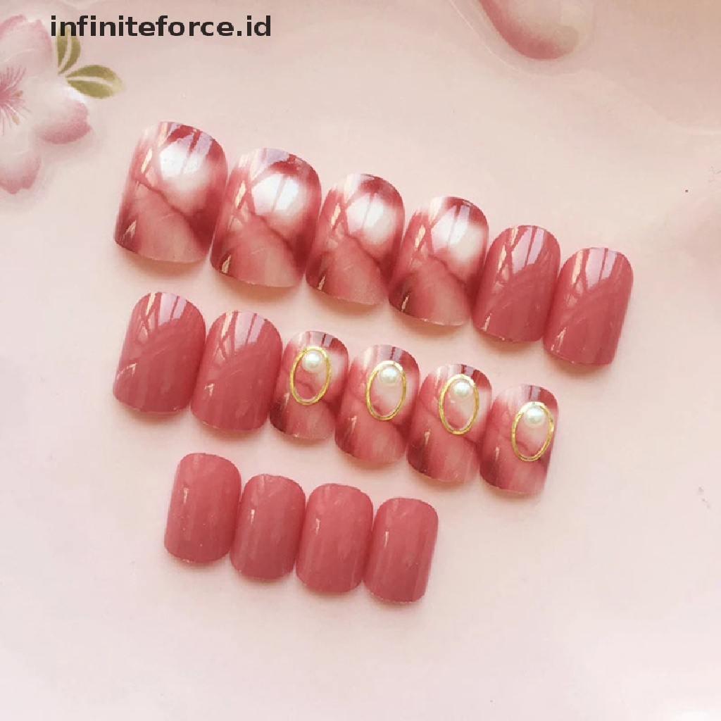 (infiniteforce.id) 24pcs / Set Kuku Palsu Warna Pink Matte Untuk Nail Art / Manicure