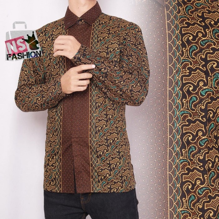 Kemeja Batik Solo Kerah Shanghai Lengan Panjang Size , Spesial Bu GE543 Kemeja Pria Size M L Xl Xxl