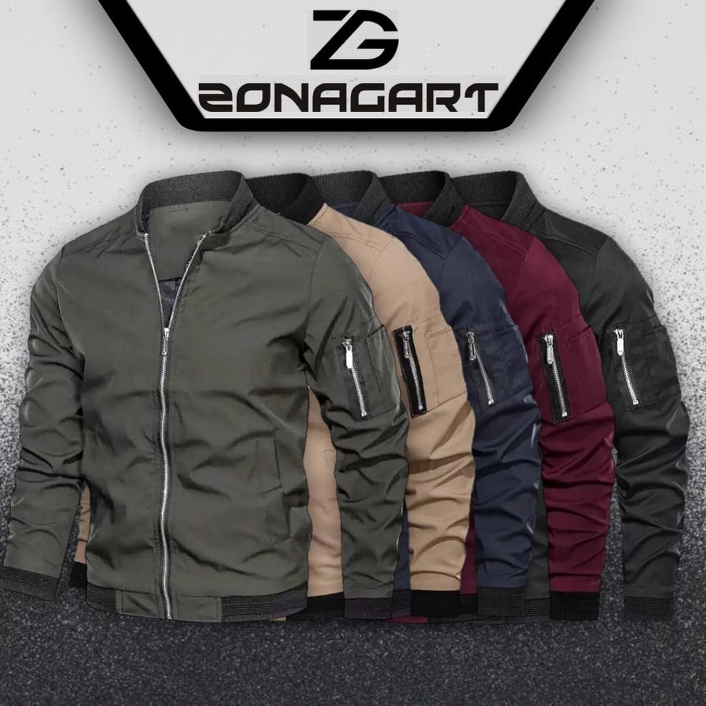 JAKET POLOS PARASUT POLYESTER MOTIF BOMBER