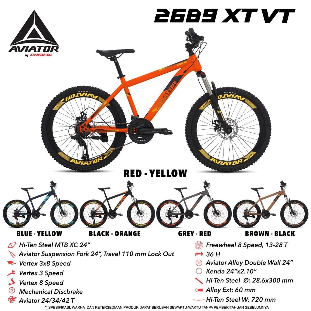 Sepeda Gunung MTB AVIATOR 2689 XT VT 24 26 & 27.5 Inch 24 Speed
