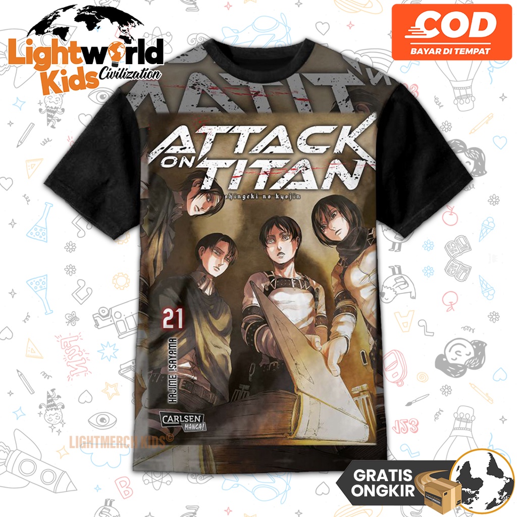Baju Kaos Anak 3D Baju Kaos Atasan Anak Perempuan Laki Laki Model Attack on Titan 21 Premium Baju Di