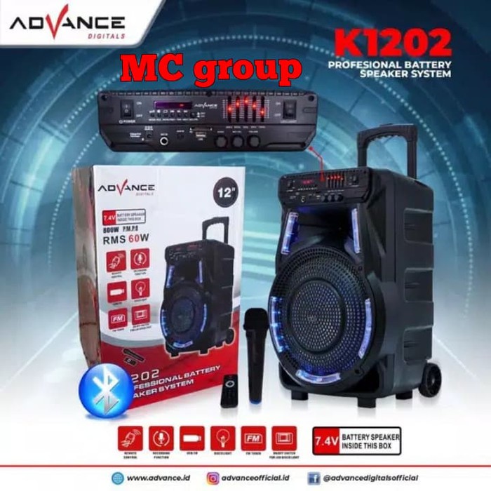 Speaker Portable Meeting Advance K 1202 Speaker Aktif Ampli Bluetooth led disco