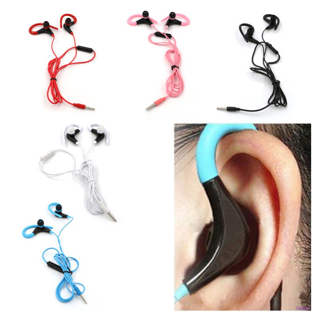 Headset Earphone Kait Telinga Sport Stereo Dengan Mic + Kabel Jack 3.5mm Untuk Smartphone Huiteni