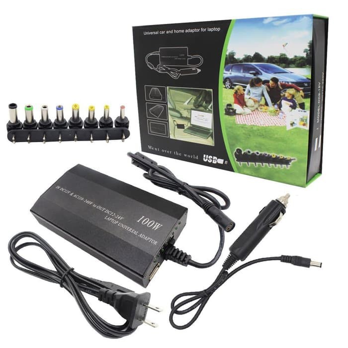 Adaptor laptop 100 watt 12v-24v 9in1 Usb ac dc for car home - charger adapter notebook 100w universal